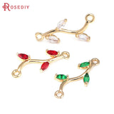 10PCS 18K Brass Zircon 2 Holes Tree Leaf Connect Charms for Earrings