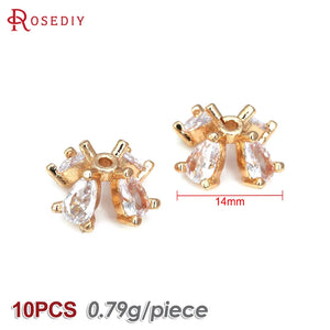 10PCS 18K Brass Zircon Flower Beads Caps DIY Jewelry Making Supplies