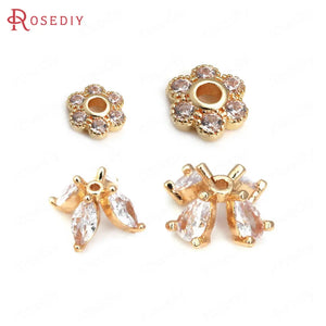 10PCS 18K Brass Zircon Flower Beads Caps DIY Jewelry Making Supplies