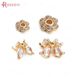 10PCS 18K Brass Zircon Flower Beads Caps DIY Jewelry Making Supplies