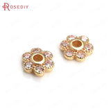 10PCS 18K Brass Zircon Flower Beads Caps DIY Jewelry Making Supplies