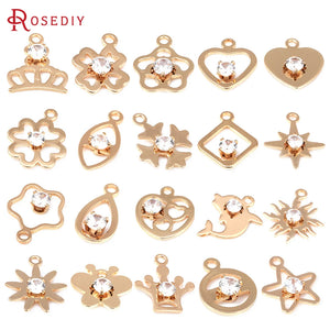 10PCS 18K Brass Zircon Charms Pendants Women DIY Jewelry Earrings Accessories