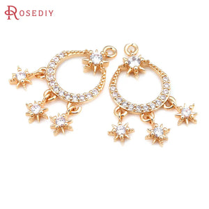 10PCS 18K Brass Zircon Star Charms Pendants Earrings Accessories