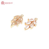 10PCS 18K Brass Zircon Tree Leaf Charms Pendants DIY Jewelry Earrings Accessorie