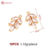 10PCS 18K Brass Zircon Tree Leaf Charms Pendants DIY Jewelry Earrings Accessorie