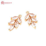 10PCS 18K Brass Zircon Tree Leaf Charms Pendants DIY Jewelry Earrings Accessorie