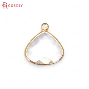 10PCS 18x16MM Champagne Brass & Glass Drop Charms Pendants DIY Jewelry Findings