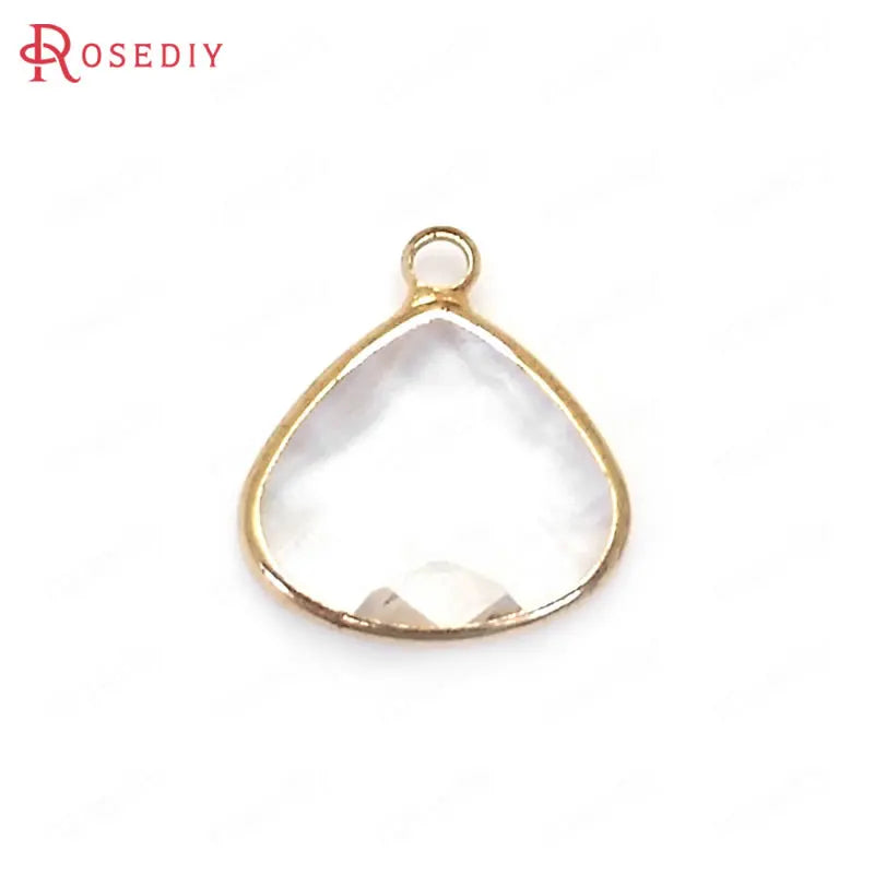 10PCS 18x16MM Champagne Brass & Glass Drop Charms Pendants DIY Jewelry Findings