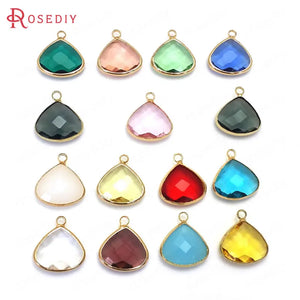 10PCS 18x16MM Champagne Brass & Glass Drop Charms Pendants DIY Jewelry Findings
