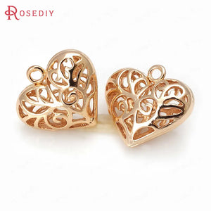 10PCS 18x16MM High Champagne Brass Heart Charms Pendants DIY Jewelry