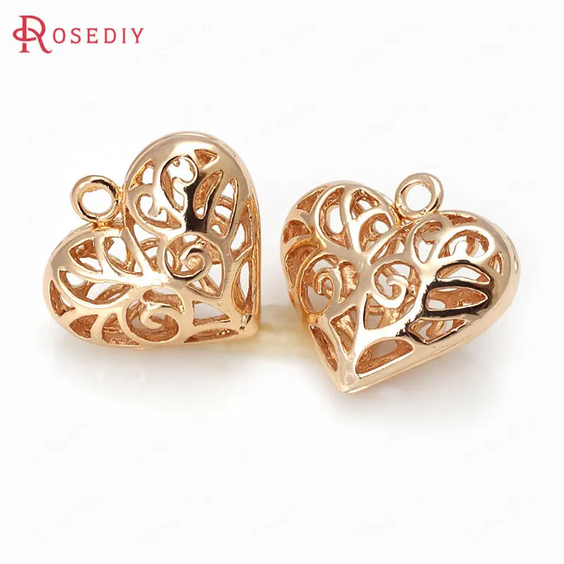10PCS 18x16MM High Champagne Brass Heart Charms Pendants DIY Jewelry