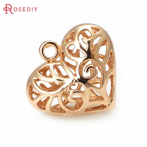 10PCS 18x16MM High Champagne Brass Heart Charms Pendants DIY Jewelry