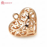 10PCS 18x16MM High Champagne Brass Heart Charms Pendants DIY Jewelry