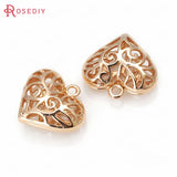 10PCS 18x16MM High Champagne Brass Heart Charms Pendants DIY Jewelry