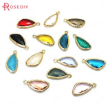 10PCS 23x11MM Champagne Brass Glass Drop Charms Pendants Diy Jewelry