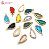 10PCS 23x11MM Champagne Brass Glass Drop Charms Pendants Diy Jewelry