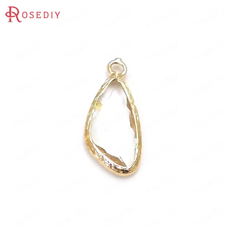 10PCS 23x11MM Champagne Brass Glass Drop Charms Pendants Diy Jewelry
