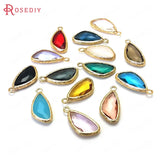 10PCS 23x11MM Champagne Brass Glass Drop Charms Pendants Diy Jewelry