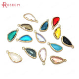 10PCS 23x11MM Champagne Brass Glass Drop Charms Pendants Diy Jewelry
