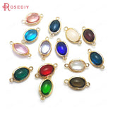 10PCS High Champagne Brass Glass Oval Connect Charms Pendants