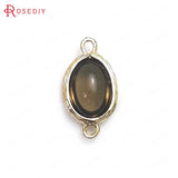 10PCS High Champagne Brass Glass Oval Connect Charms Pendants