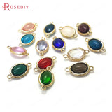 10PCS High Champagne Brass Glass Oval Connect Charms Pendants
