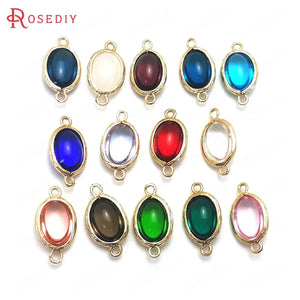10PCS High Champagne Brass Glass Oval Connect Charms Pendants