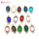 10PCS High Champagne Brass Glass Oval Connect Charms Pendants