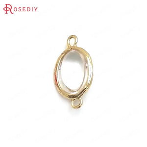 10PCS High Champagne Brass Glass Oval Connect Charms Pendants