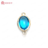 10PCS High Champagne Brass Glass Oval Connect Charms Pendants