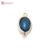 10PCS High Champagne Brass Glass Oval Connect Charms Pendants