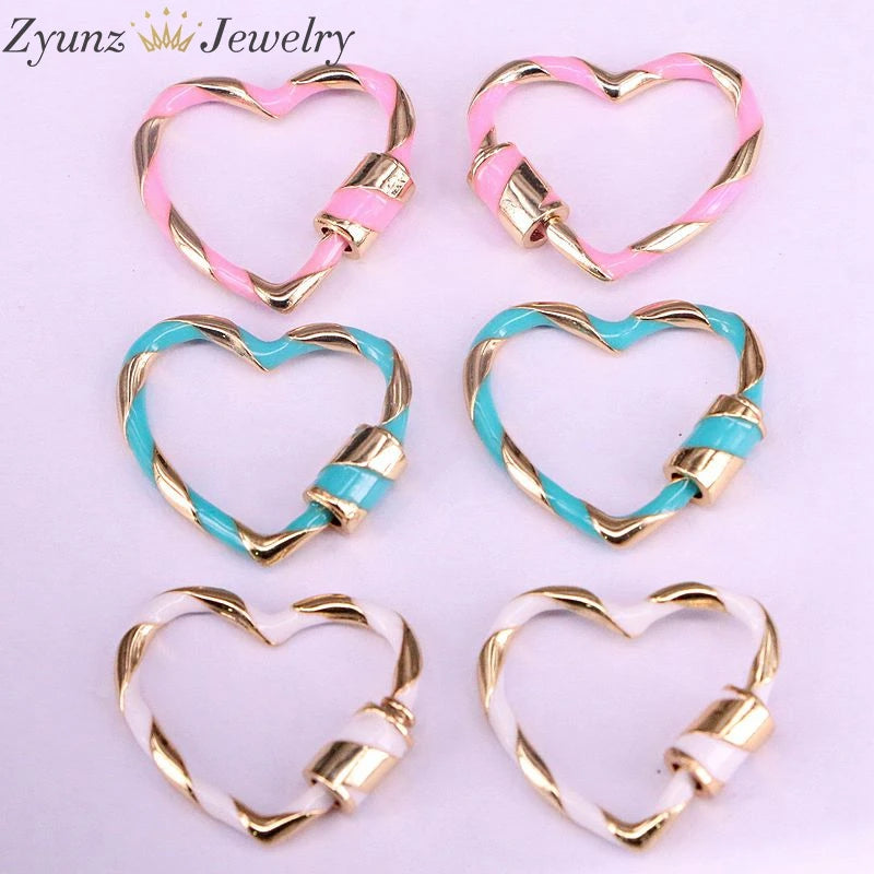 10PCS Enamel Clasp Heart Screw Clasp Jewelry Findings