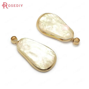 10PCS Champagne Brass Resin Shell Charms Pendants 25x13MM Irregular Shape