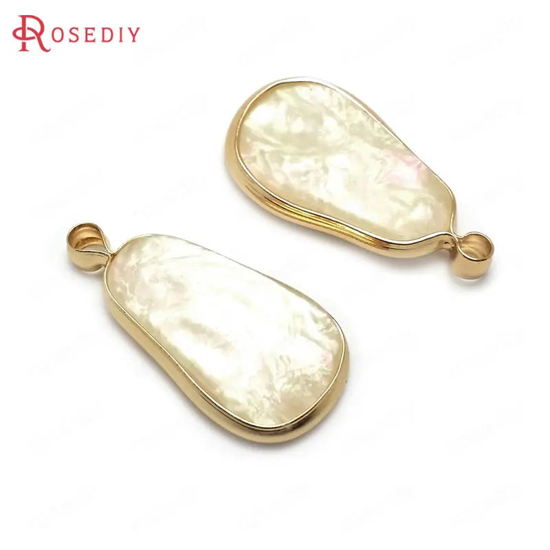 10PCS Champagne Brass Resin Shell Charms Pendants 25x13MM Irregular Shape