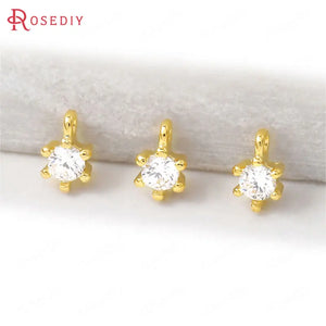10PCS 3x6.5MM 24K Brass Zircon Charms Pendants DIY