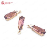 10PCS 4.5x14MM Champagne Brass Glass Drop Charms Pendants Jewelry DIY