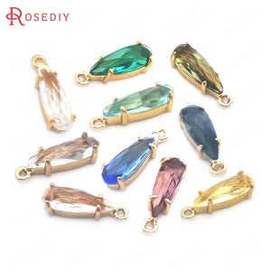 10PCS 4.5x14MM Champagne Brass Glass Drop Charms Pendants Jewelry DIY