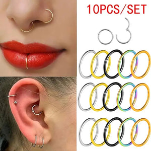 10PCS 5 Colors Stainless Steel Small Nose Rings Septum Piercing Clicker