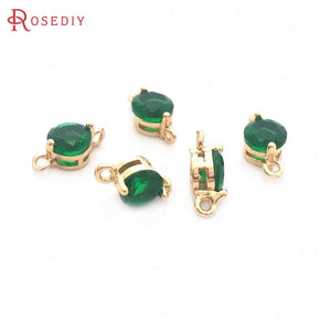 10PCS 5MM High Champagne Brass Zircon 2 Holes Round Charms Pendants