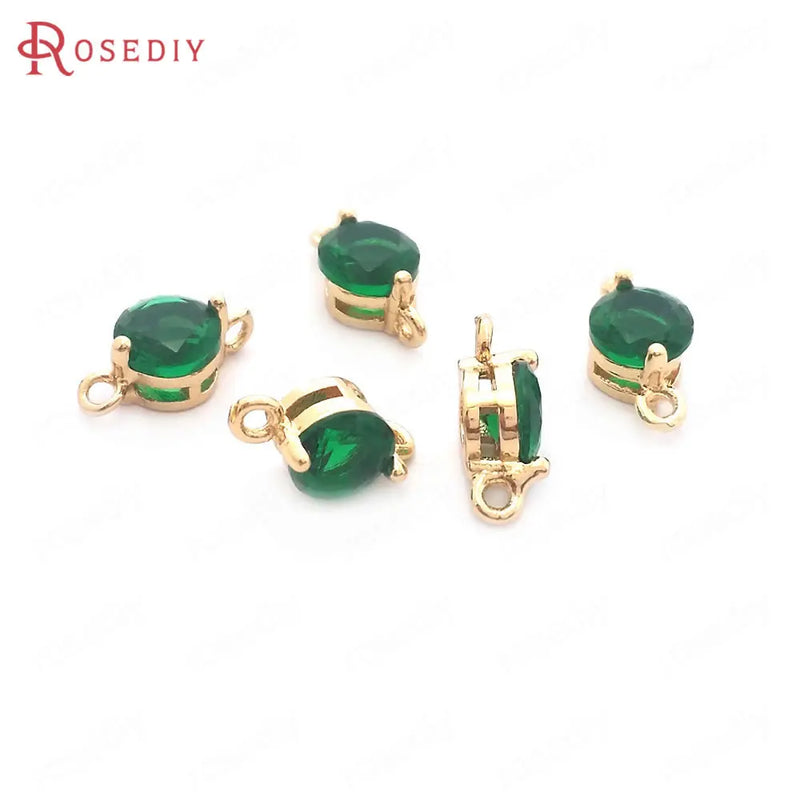 10PCS 5MM High Champagne Brass Zircon 2 Holes Round Charms Pendants