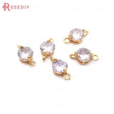 10PCS 5MM High Champagne Brass Zircon 2 Holes Round Charms Pendants