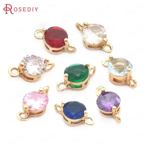 10PCS 5MM High Champagne Brass Zircon 2 Holes Round Charms Pendants