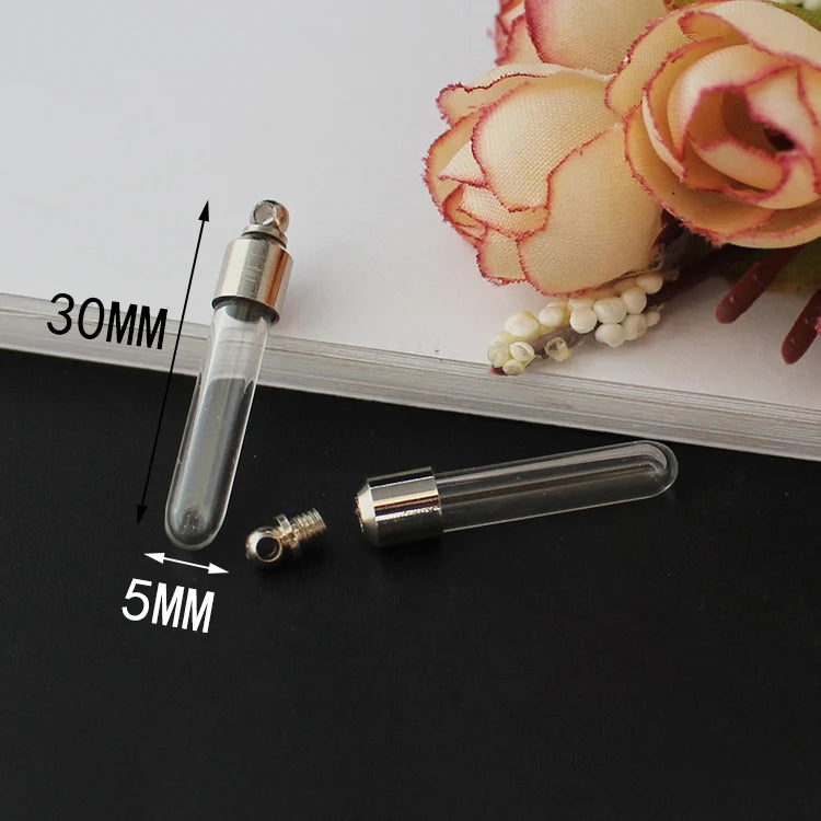 10PCS 5MM Name On Rice Glass Vials Screw Cap Keepsake Pendant