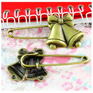 10PCS Antique Bronze Small Bell Brooch Pins DIY Jewelry Accessories