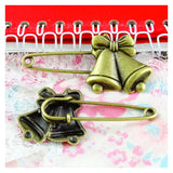 10PCS Antique Bronze Small Bell Brooch Pins DIY Jewelry Accessories
