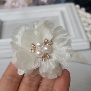 10PCS Chiffon Flowers Rhinestone Hair Accessories DIY Wedding Dress Home Decor