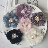 10PCS Chiffon Flowers Rhinestone Hair Accessories DIY Wedding Dress Home Decor