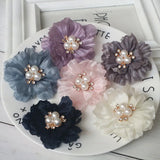 10PCS Chiffon Flowers Rhinestone Hair Accessories DIY Wedding Dress Home Decor