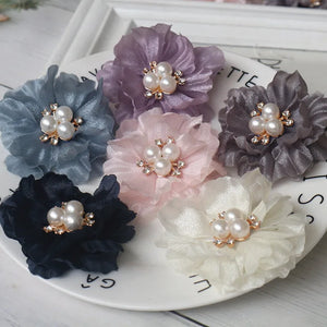 10PCS Chiffon Flowers Rhinestone Hair Accessories DIY Wedding Dress Home Decor