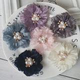 10PCS Chiffon Flowers Rhinestone Hair Accessories DIY Wedding Dress Home Decor